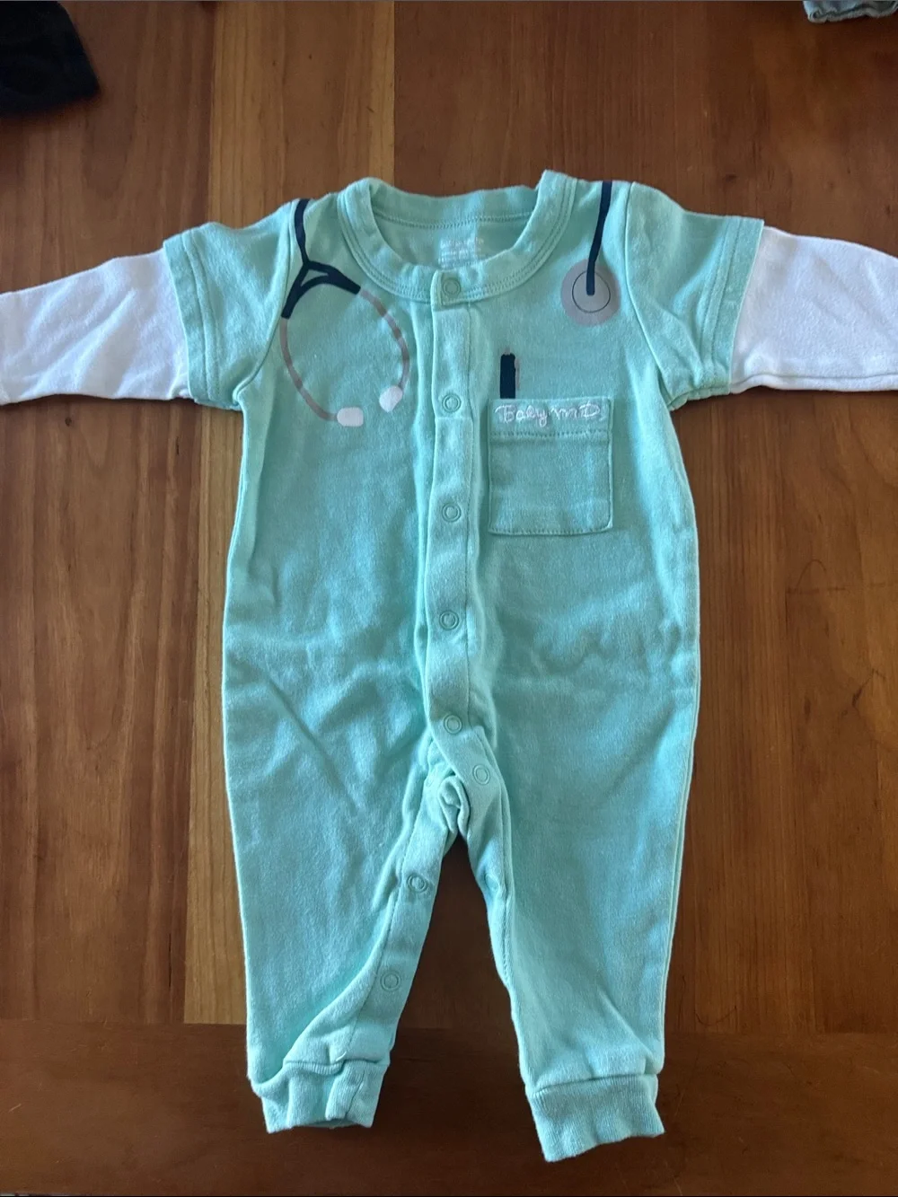 Baby Aspen Mint and White Doctor-Themed One-Piece Bodysuit